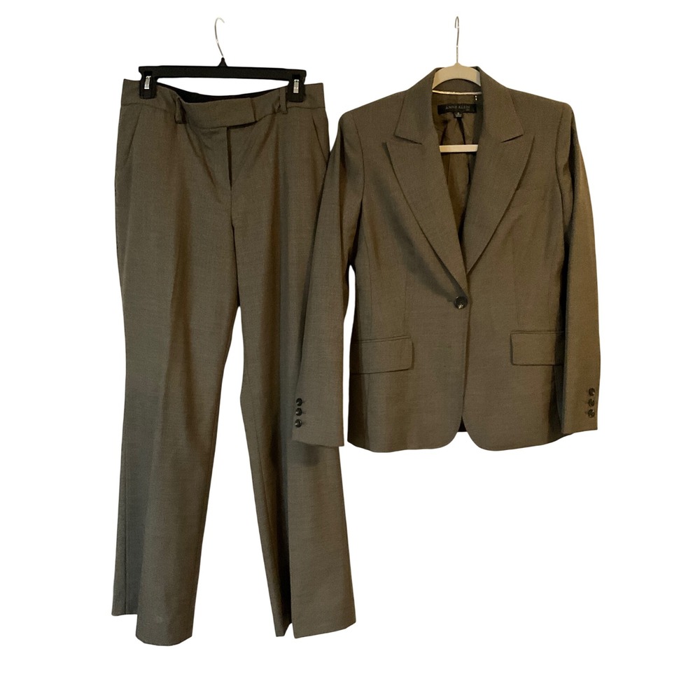 Anne Klein Suit Womens 6 Olive Brown Wool Blend Blazer and Pants 2 Piece Set